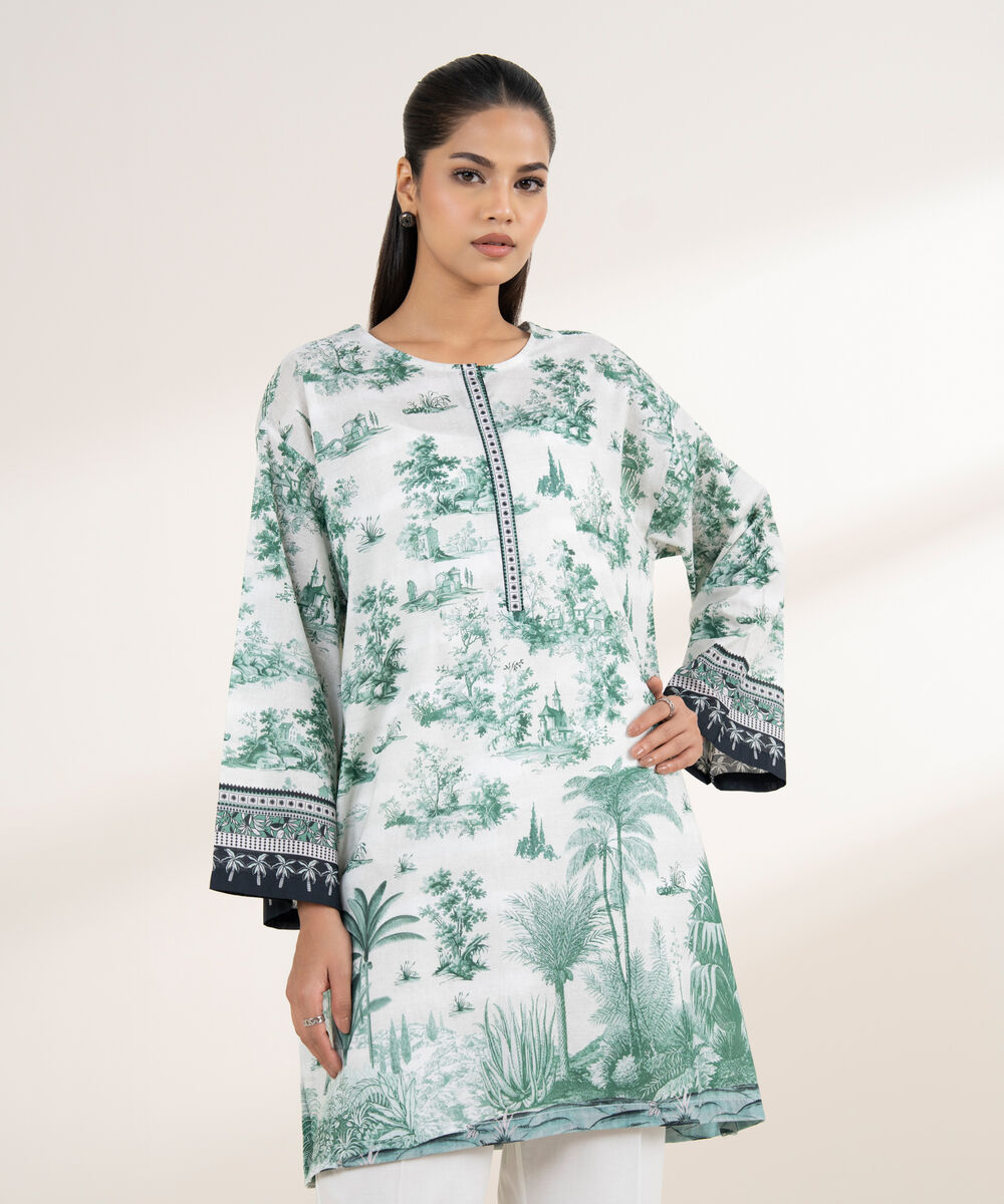 Women's RTW Lawn Grey Printed Boxy Shirt