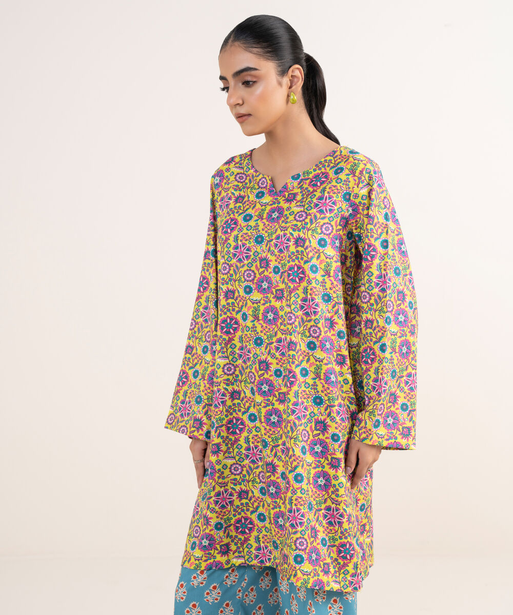 Women's RTW Lawn Viscose Lime Green Printed Straight Shirt