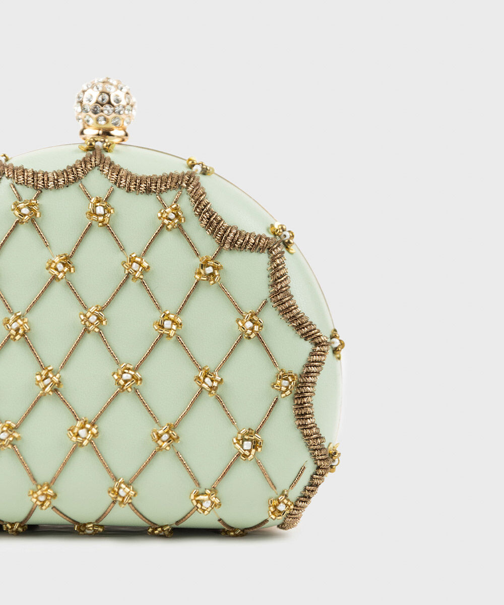 Woman - Green Hand Embroidered Clutch