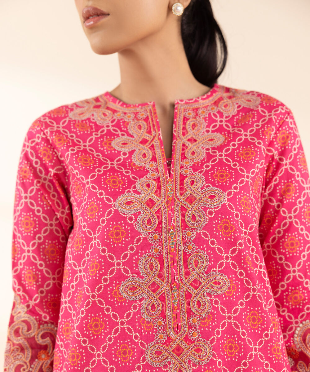 Women's Unstitched Lawn Embroidered Pink 3 Piece Suit