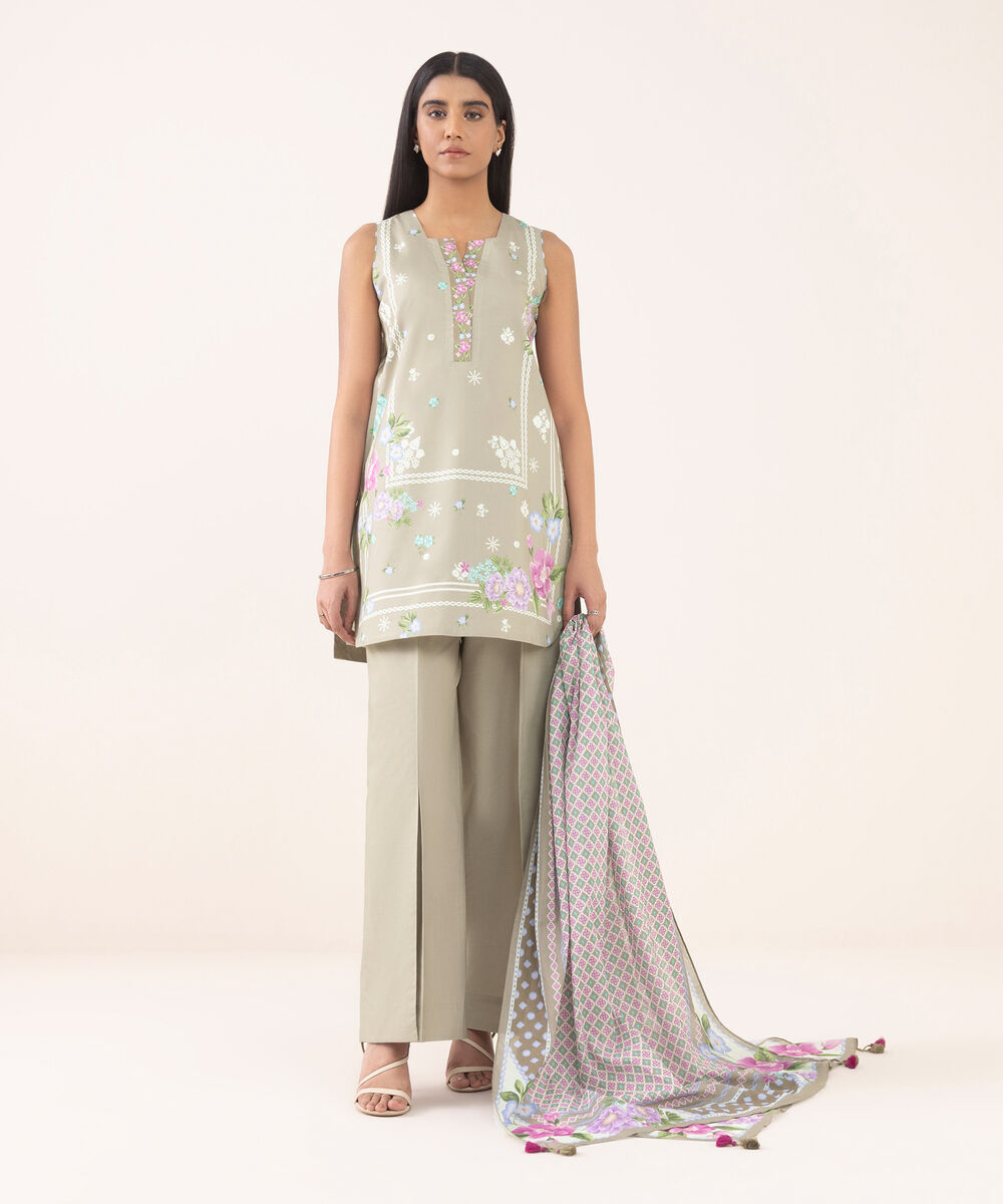 Women's Unstitched Cotton Printed Three Piece Suit