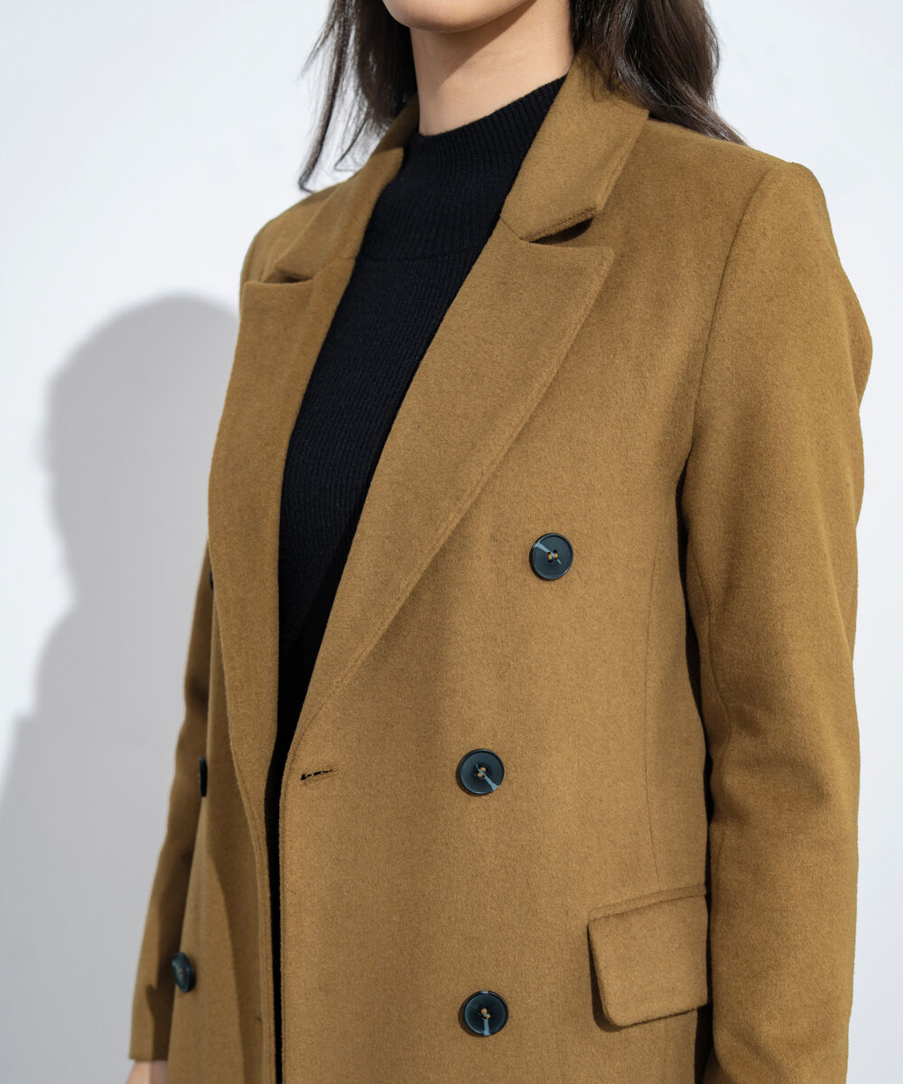 Women's Western Wear Mustard Double Breasted Long Coat