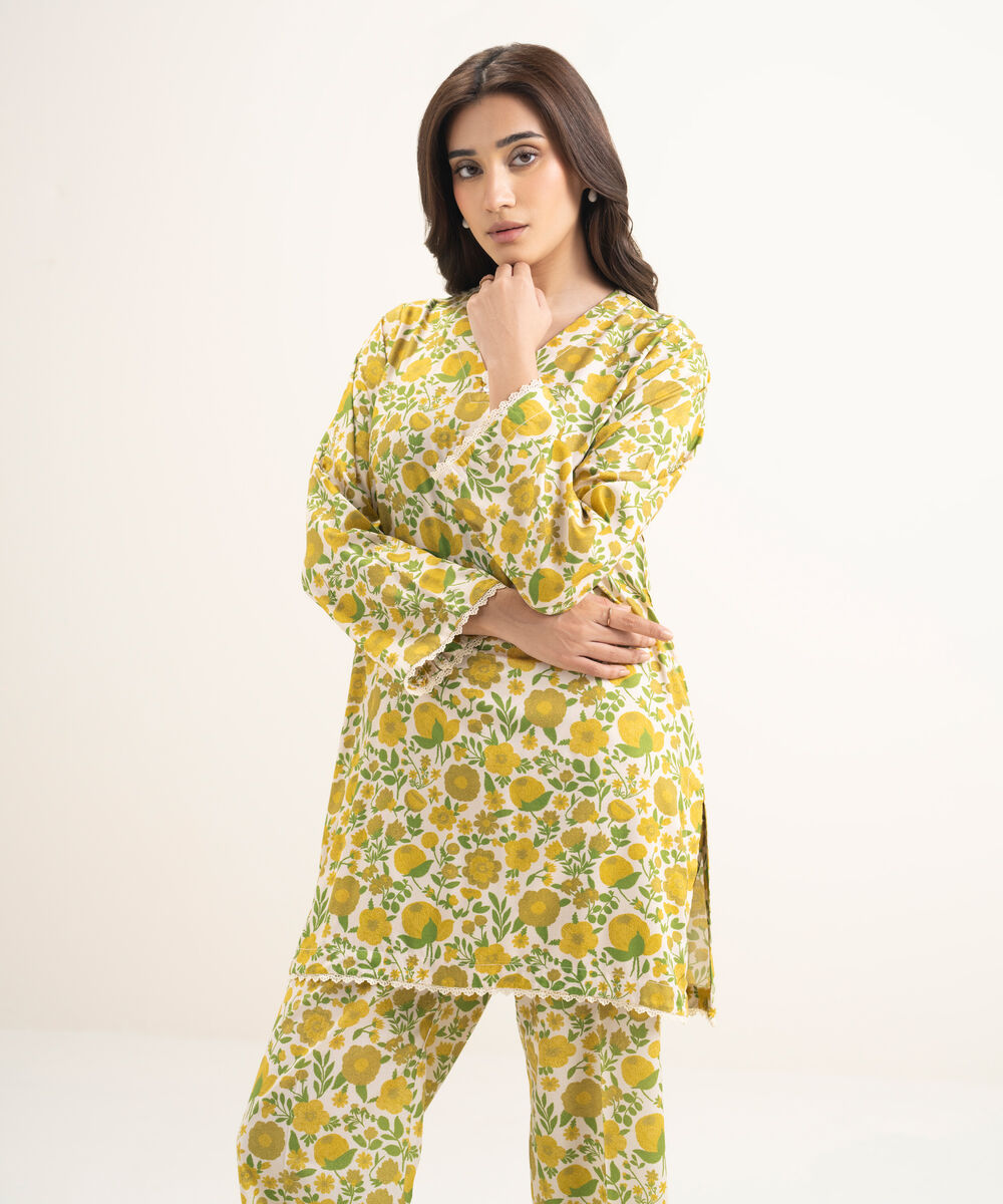 Women's RTW Arabic Lawn Printed Yellow Straight Shirt