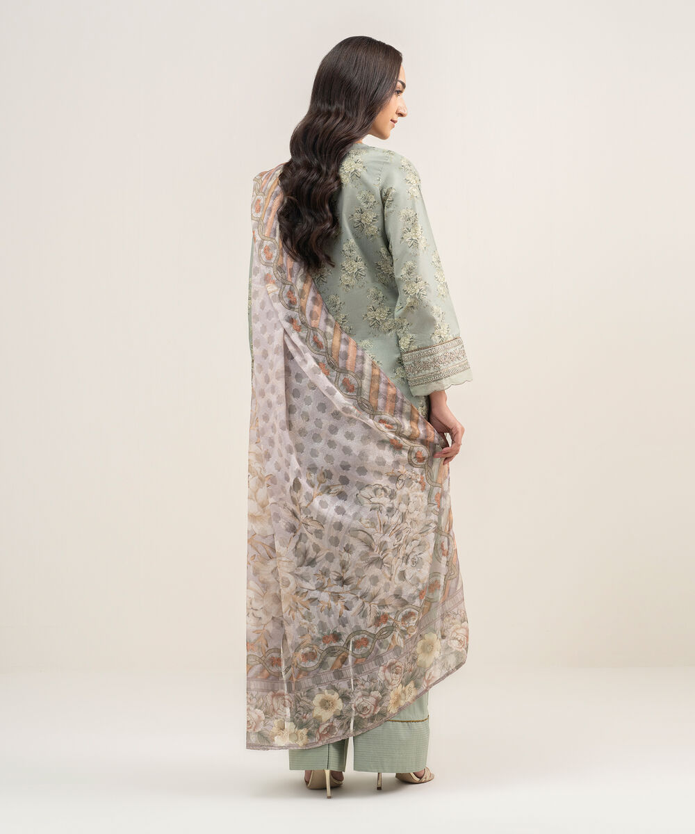 Women's RTW Zari Lawn Embroidered Green 3 Piece Suit