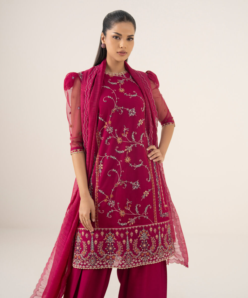 Women's Unstitched Blended Net Dyed Three Piece Suit