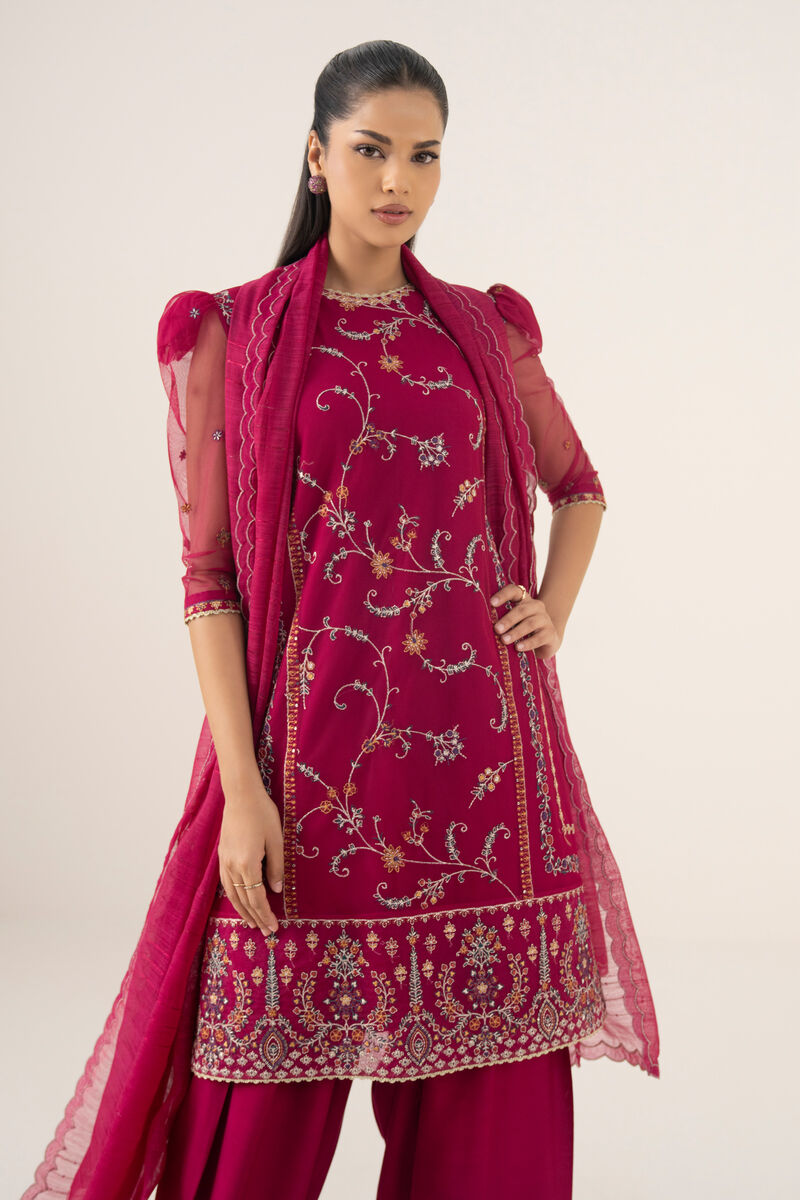 3 Piece - Embroidered Net Suit