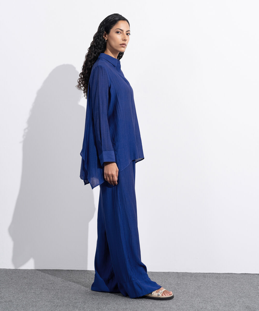 Women's Western Wear Blue Loose-Fit Textured Shirt