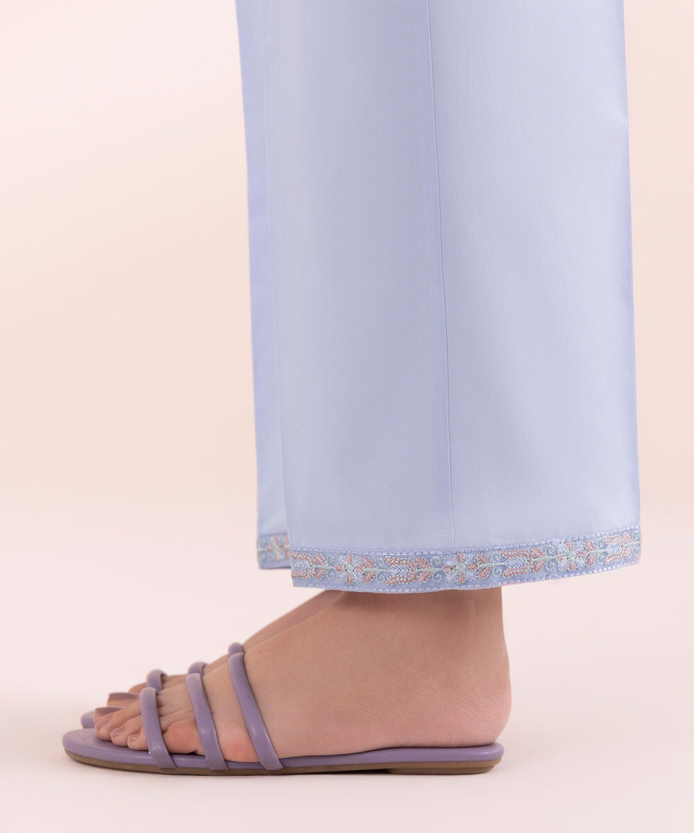 Woman - Purple Embroidered Cambric Straight Pants