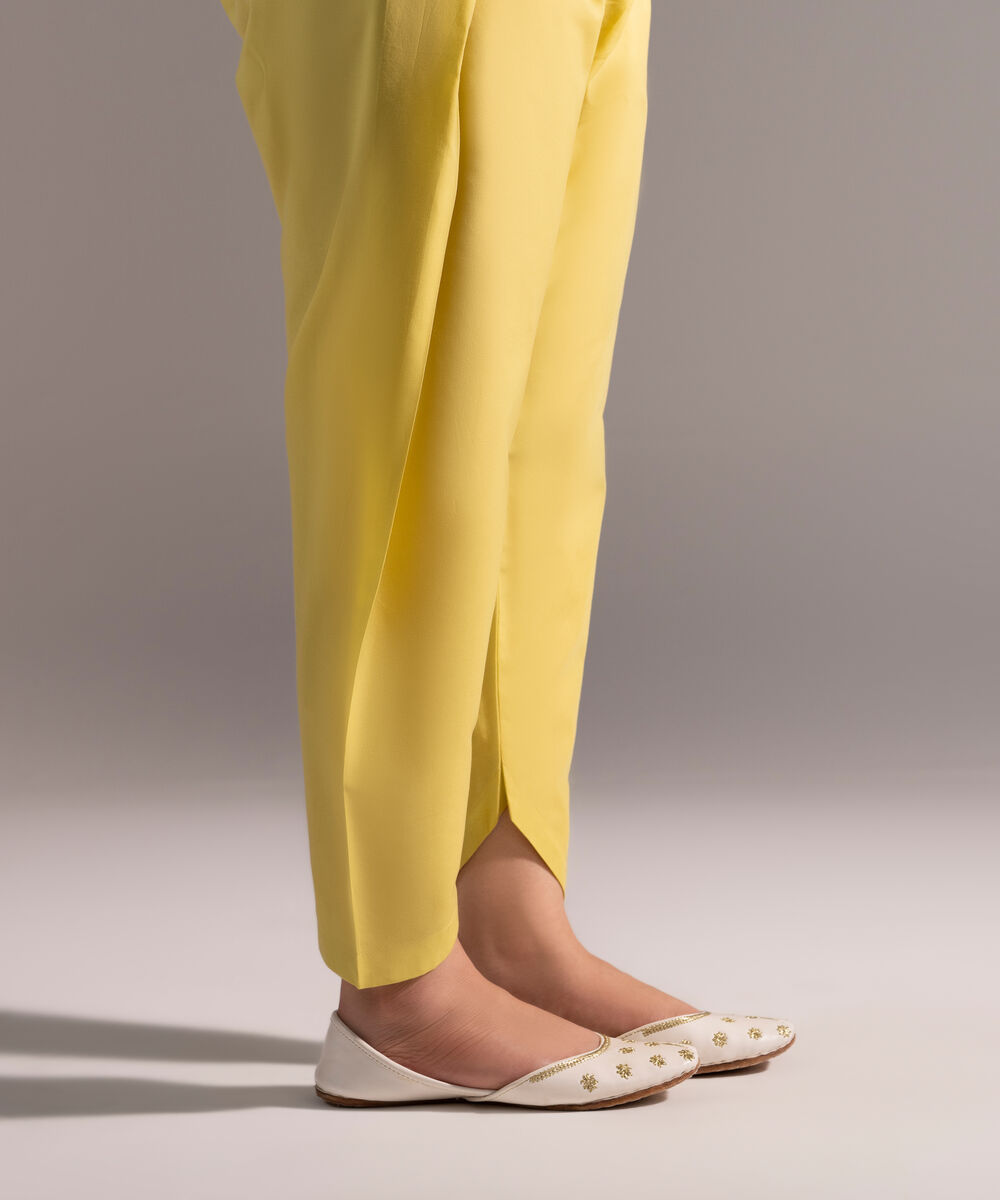 Women's RTW Cambric Solid Lime Green Skinny Shalwar