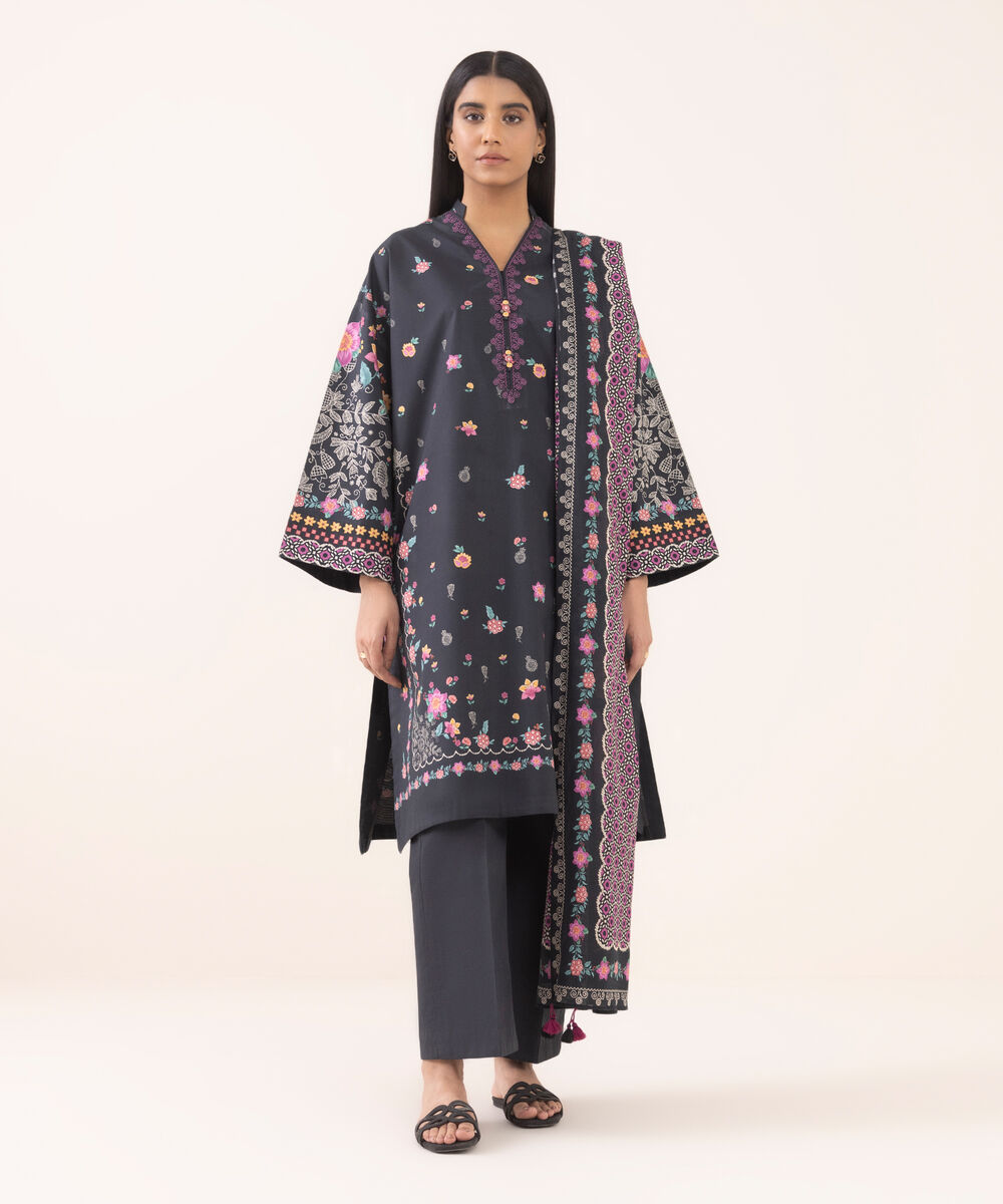 Women's Unstitched Cotton Printed Three Piece Suit