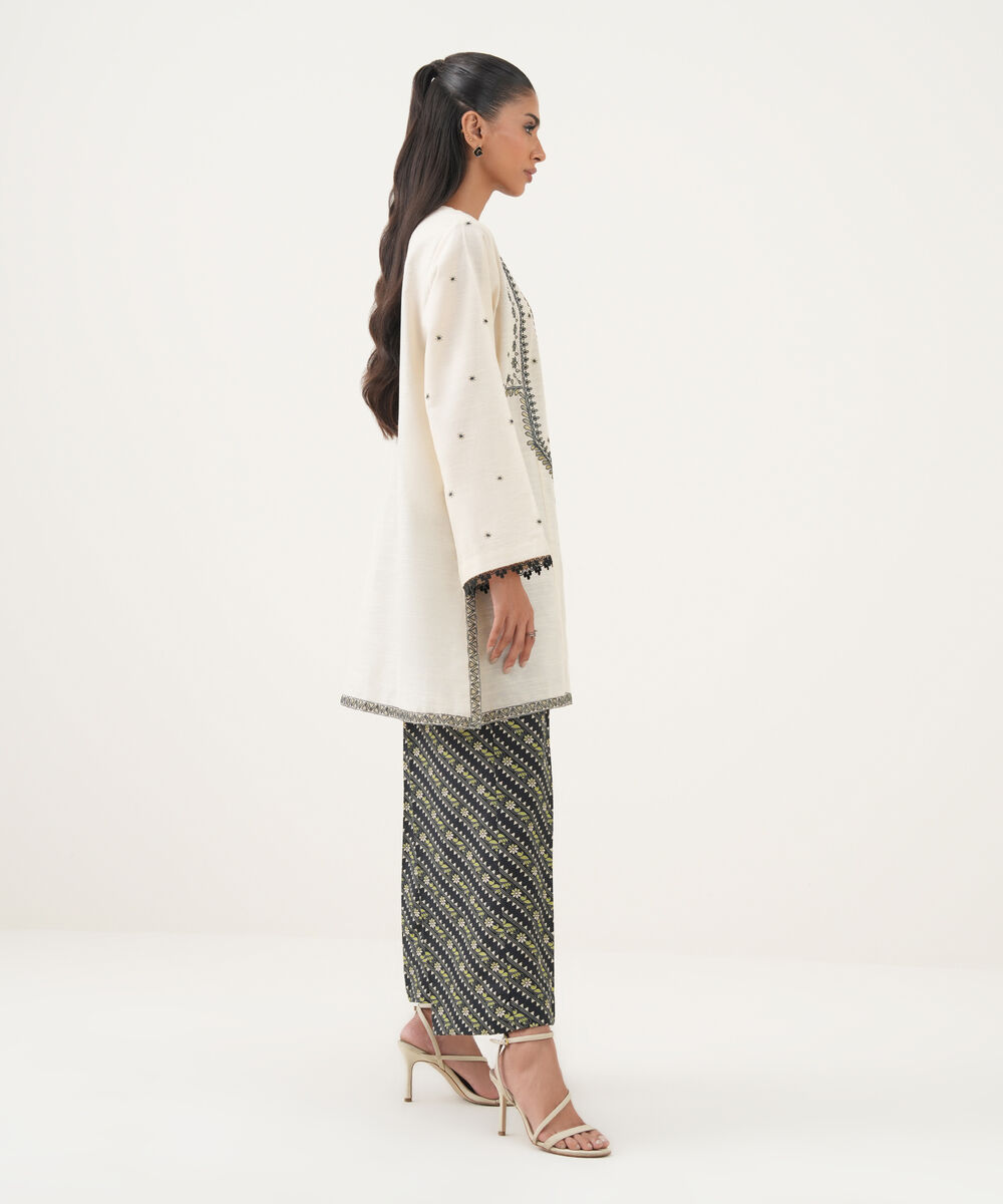 Women's RTW Light Khaddar Embroidered A-Line Off White Shirt