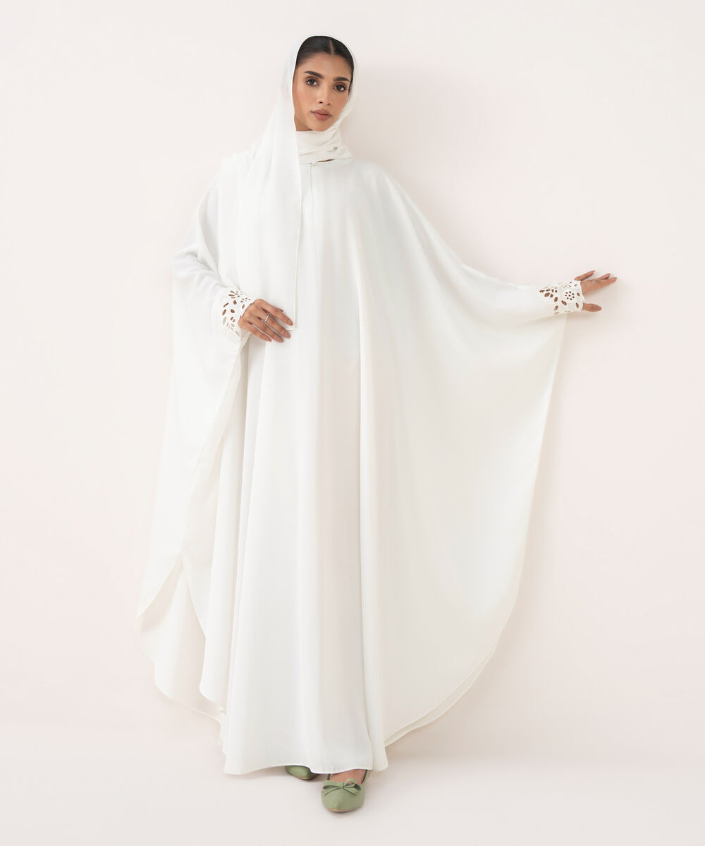 Women's White Polyester Abaya Set