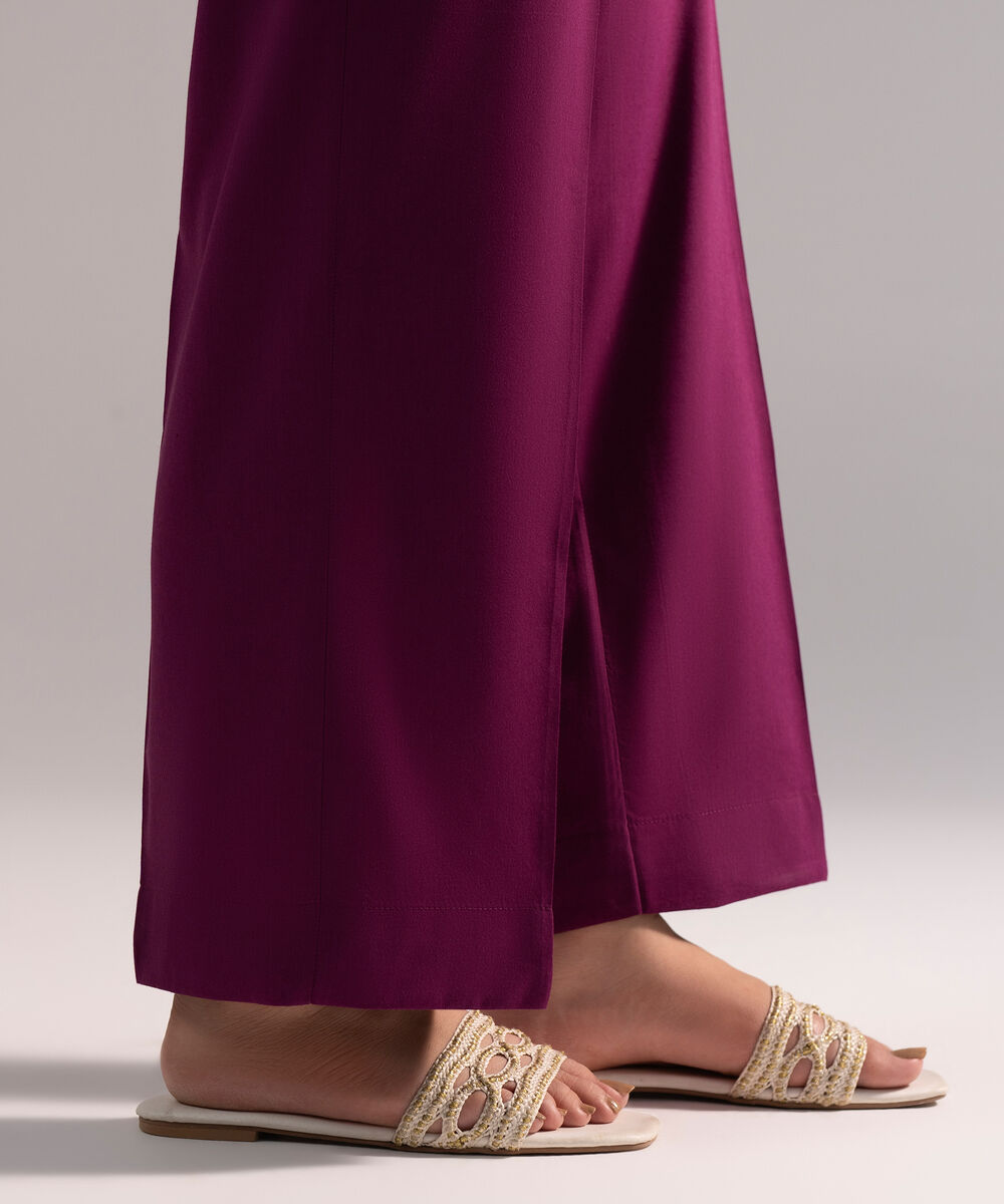 Women's RTW Cotton Viscose Solid Purple Straight Pants