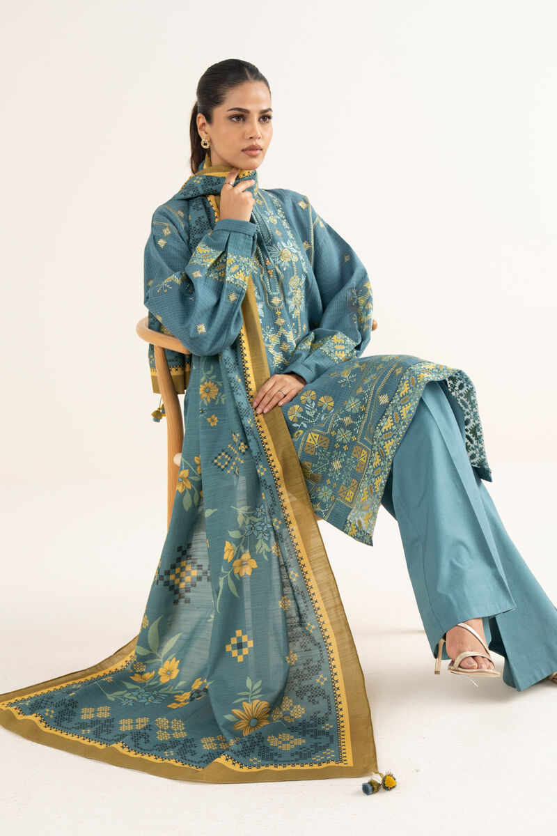 3 Piece - Embroidered Dobby Suit