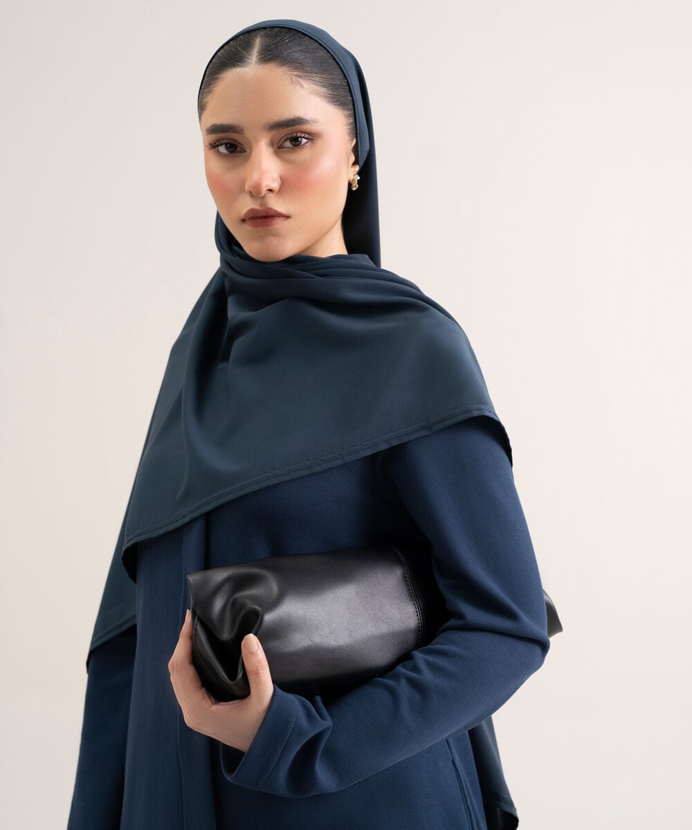 Women's Navy Blue Knit Abaya Set