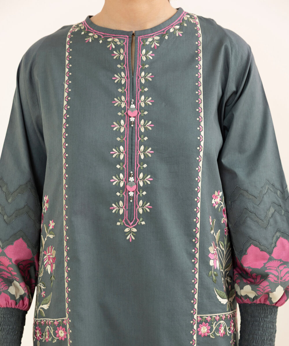 Women's Unstitched Lawn Embroidered Grey Three Piece Suit