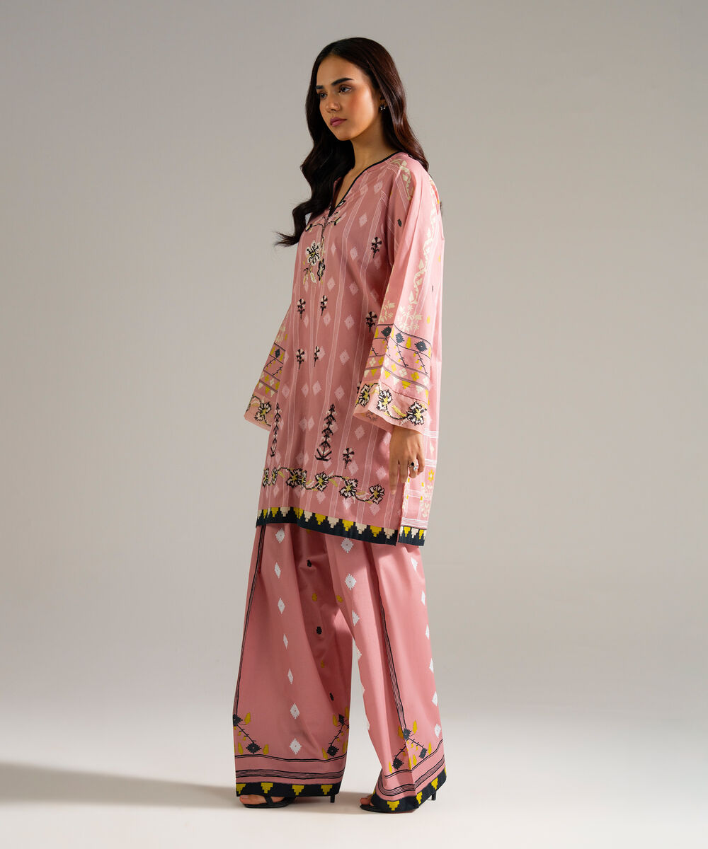 Women's RTW Lawn Embroidered Pink Straight Shirt