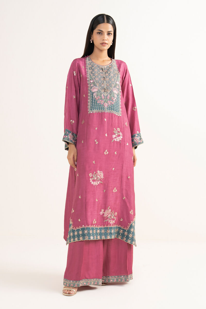 2 Piece - Embroidered Raw Silk Suit