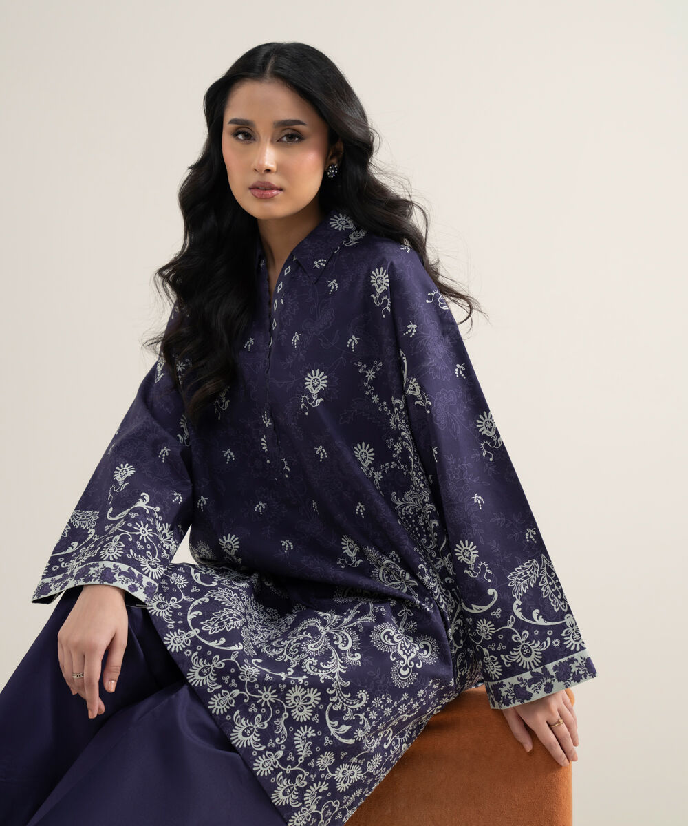 Women's Unstitched Lawn Printed Off White and Black 2 Piece Suit
