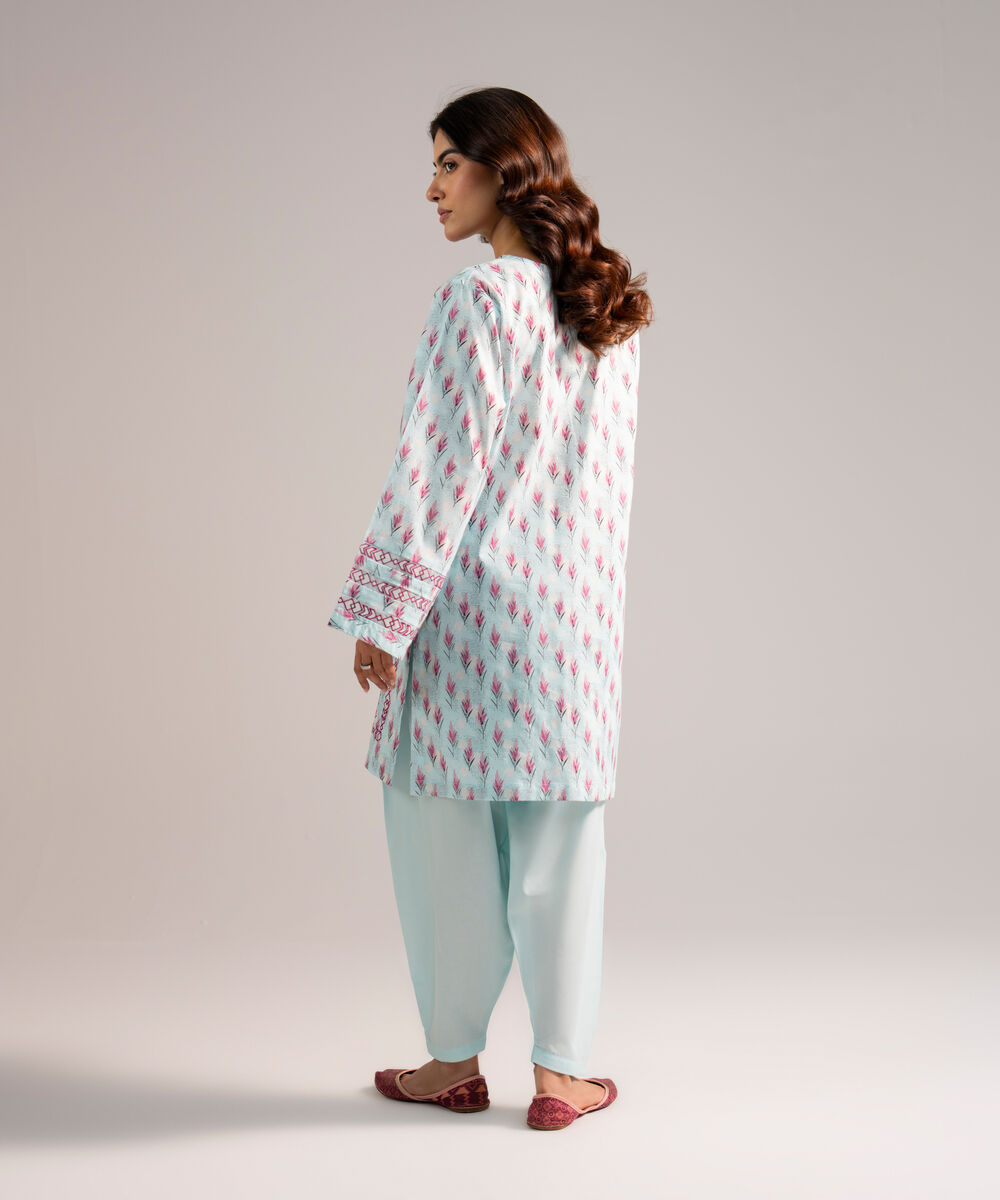Women's RTW Lawn Embroidered Blue Straight Shirt