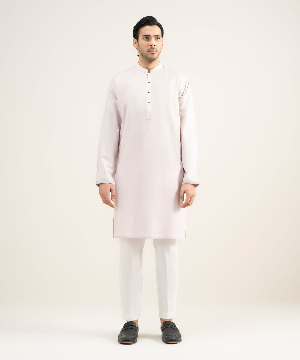 Men's Stitched Cotton Jacquard Light Mauve Kurta