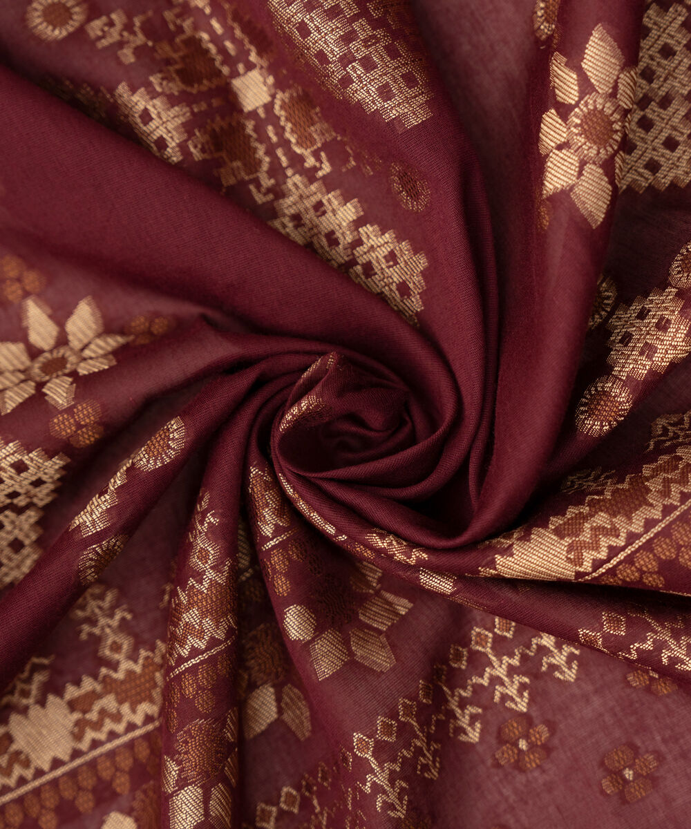 Extra Weft Jacquard Maroon Solid Dupatta
