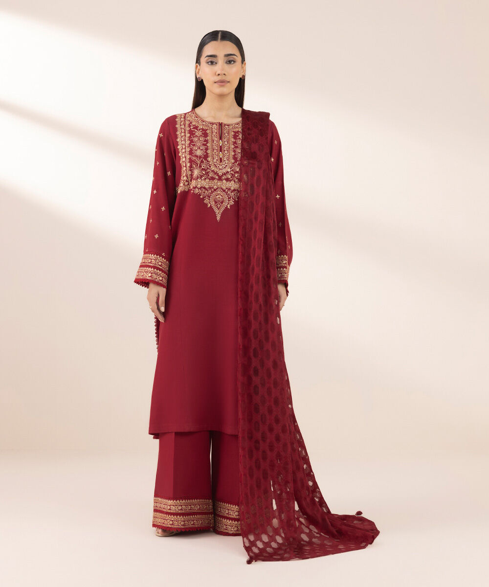 Brochea Jacquard Red Solid Dupatta