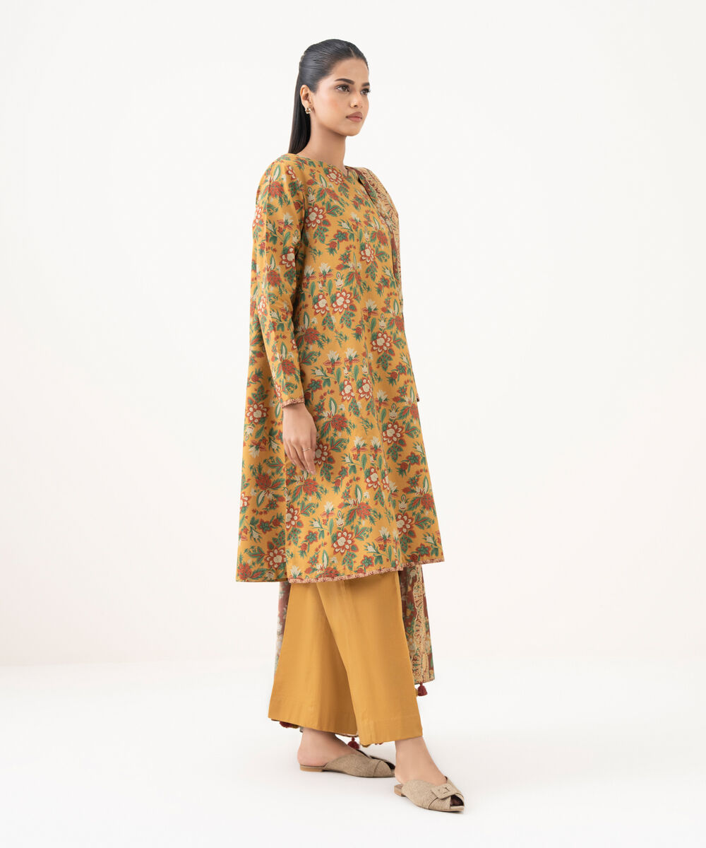 Women's Unstitched Cotton Printed Multi Three Piece Suit