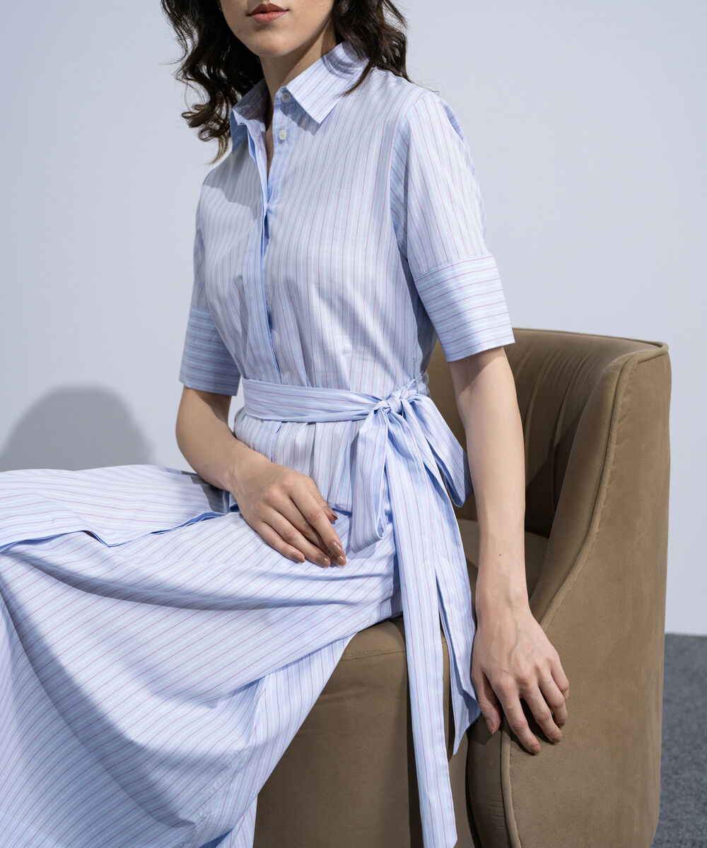 Women's Multi Striped Poplin Dress With Belt