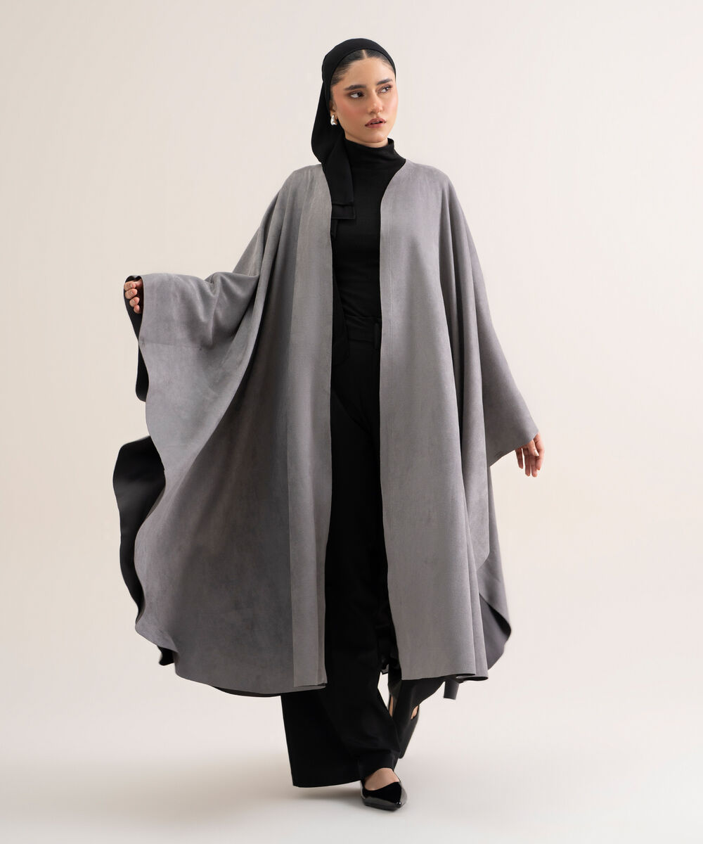 Women's Polyester Grey Kaftan Abaya Set