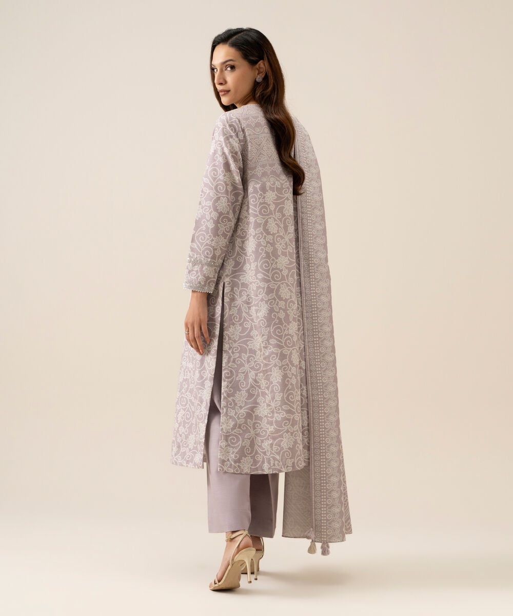 Women's Unstitched Light Khaddar Printed Light Grey 3 Piece Suit