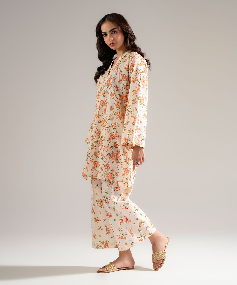 Women's RTW Lawn Printed Off White Straight Shirt