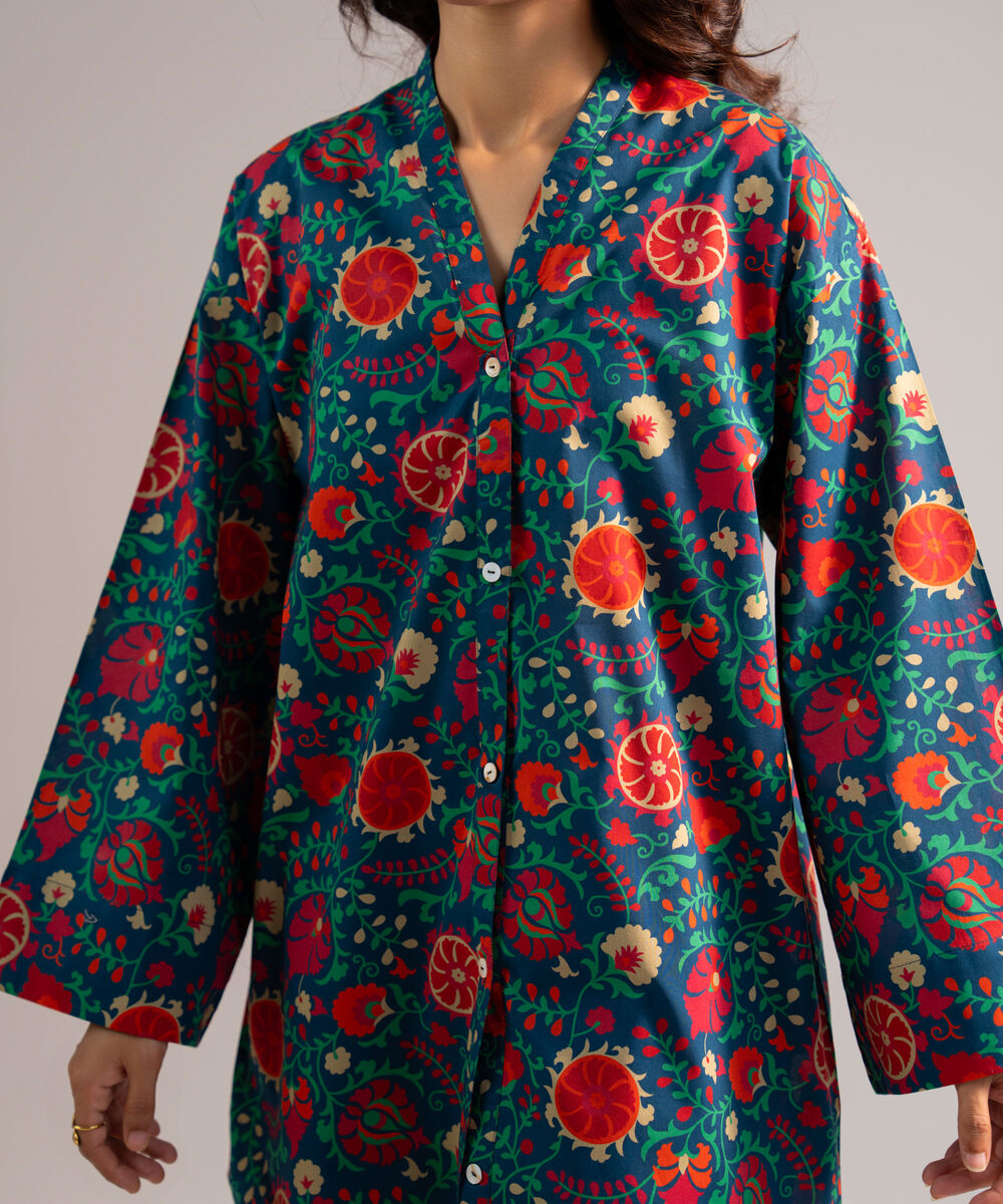 Women's RTW Lawn Printed Dark Blue 2 Piece Suit