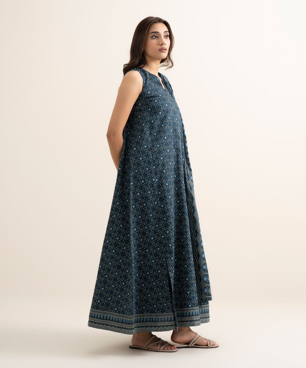 Women's Unstitched Lawn Printed Blue 3 Piece Suit