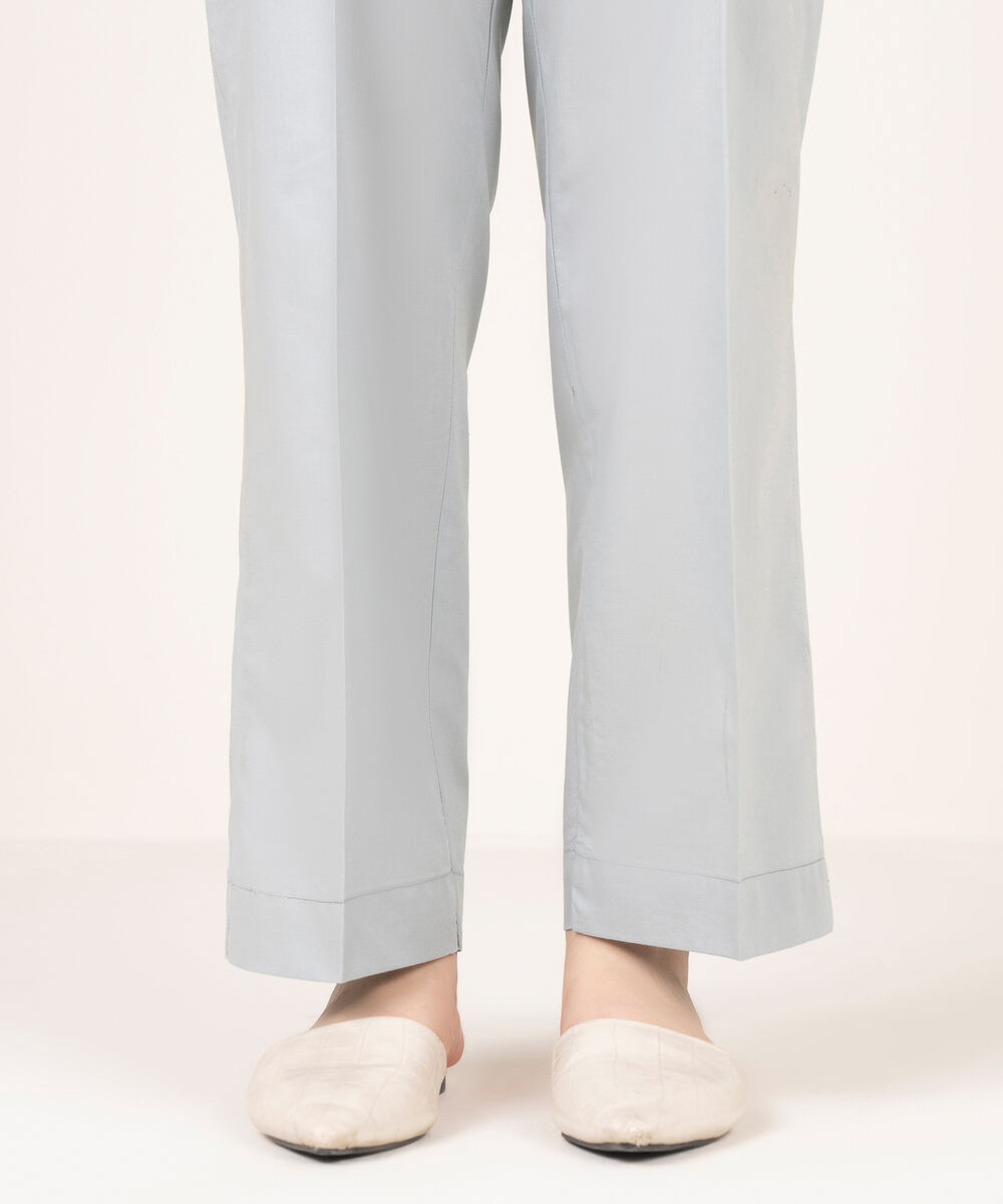 Women's RTW Cotton Solid Grey Straight Pants
