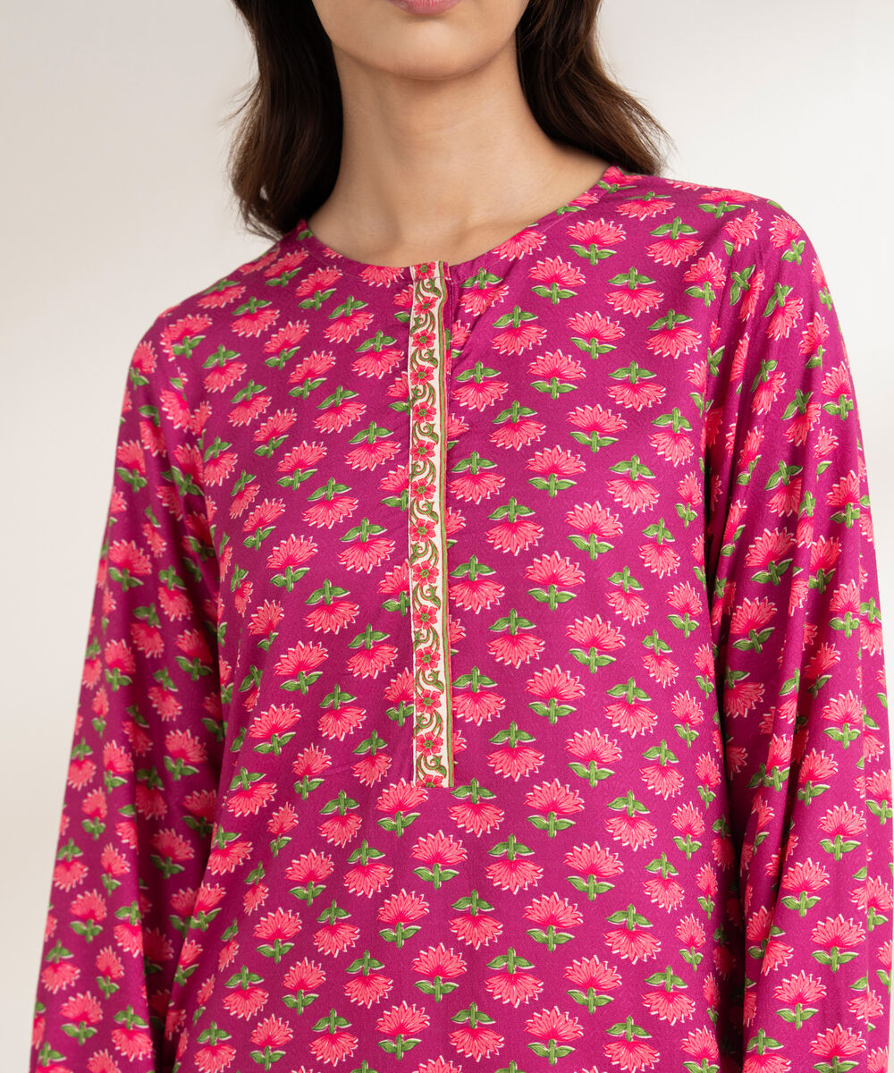 Women's RTW Arabic Dobby Printed Straight Pink Shirt
