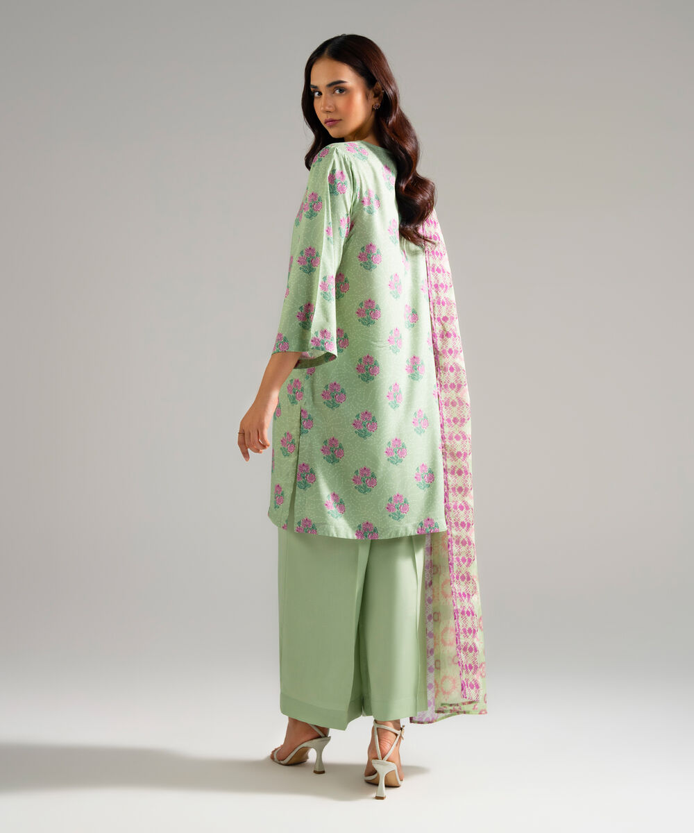 Women's RTW Arabic Lawn Printed Green 3 Piece Suit