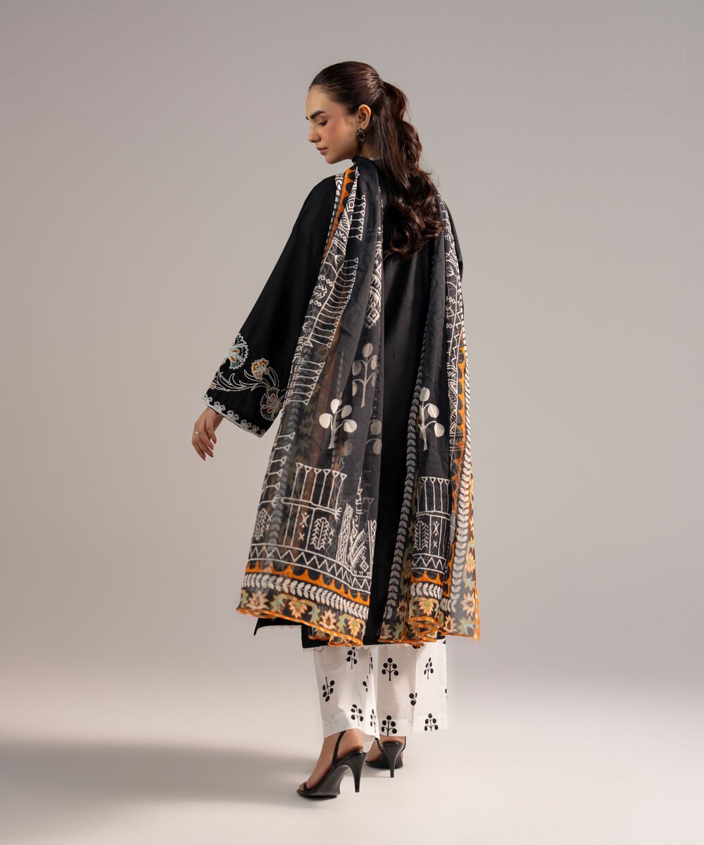 Women's RTW Dobby Embroidered Black 3 Piece Suit