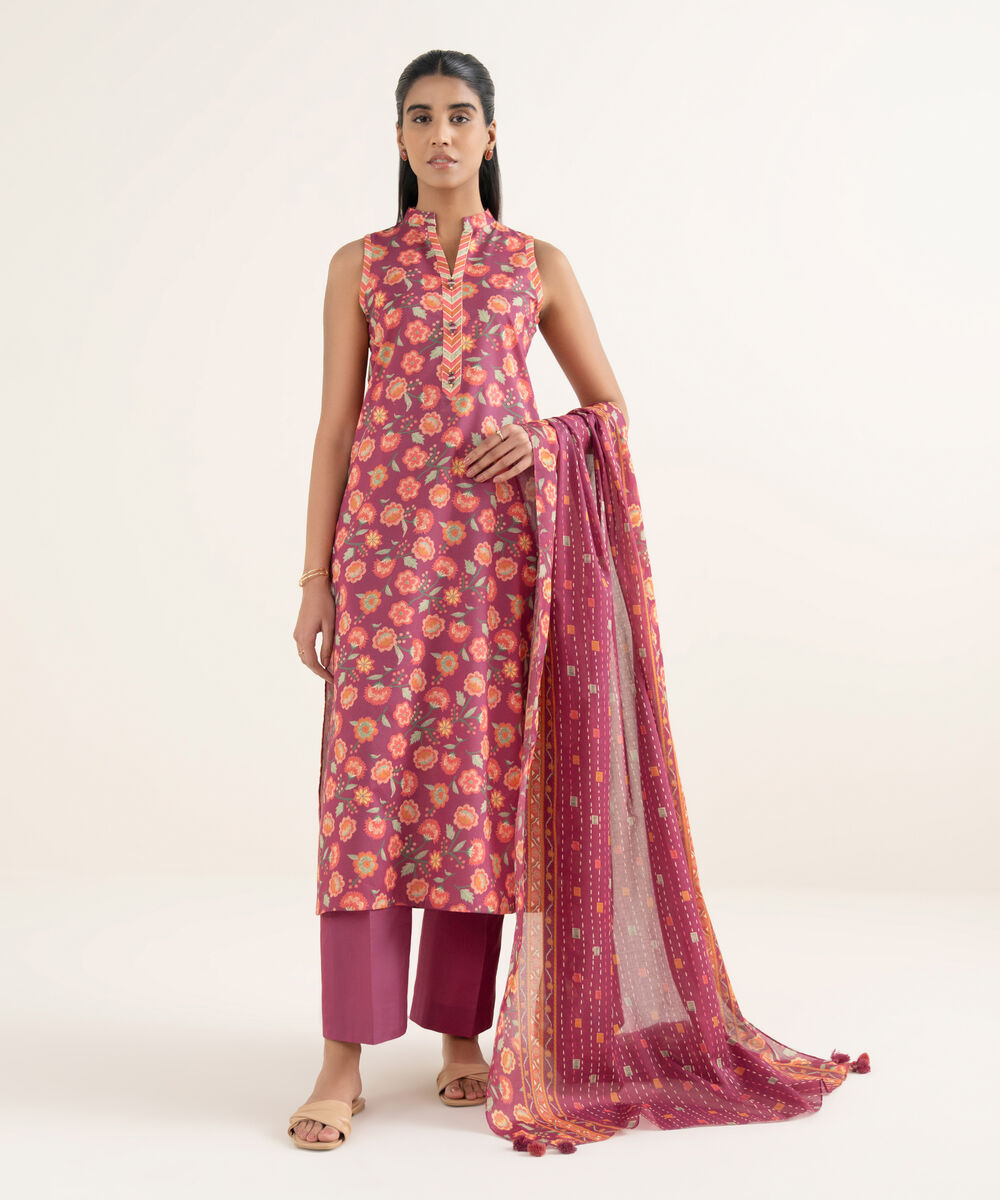 Women's Unstitched Lawn Printed Multi 3 Piece Suit