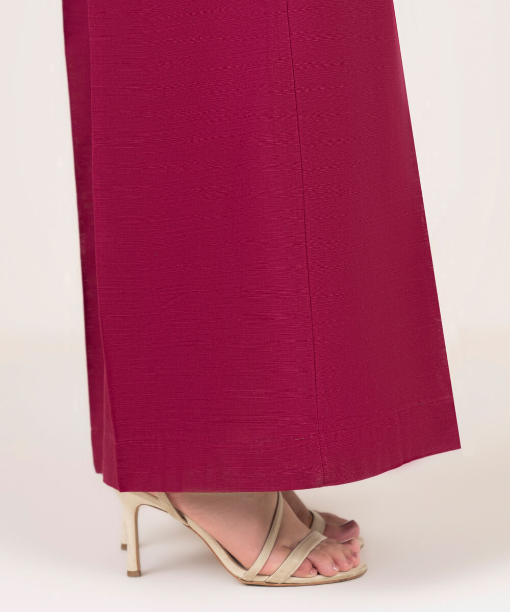 Women's RTW Khaddar Solid Pink Flared Pants