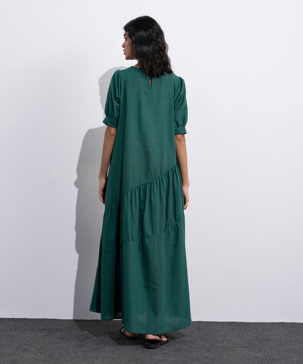 Women's Green Asymmetrical Panels Midi Dress