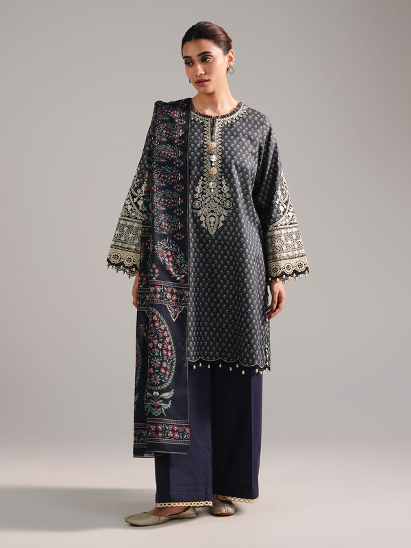 3 Piece - Embroidered Zari Lawn Suit