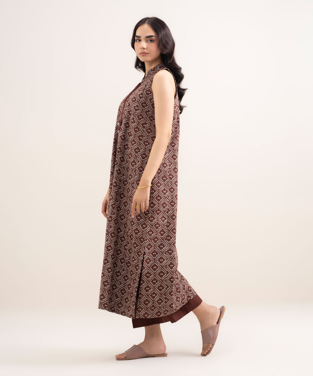 Women's Unstitched Lawn Printed Brown 3 Piece Suit