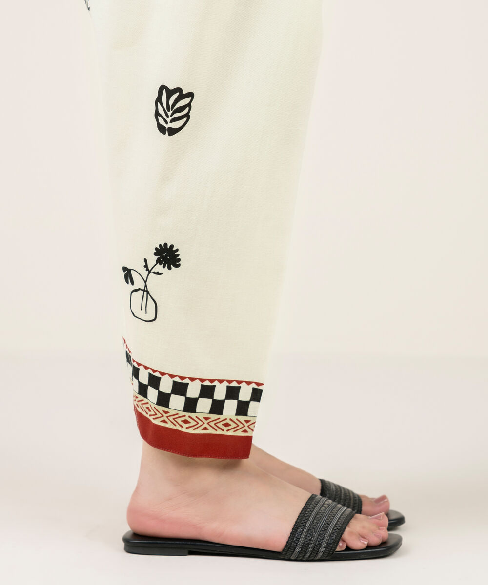 Women's RTW Cambric Printed Off White Shalwar