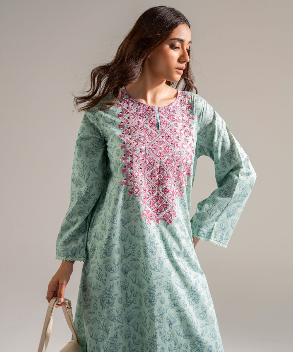 Women's RTW Cambric Embroidered Blue 2 Piece Suit