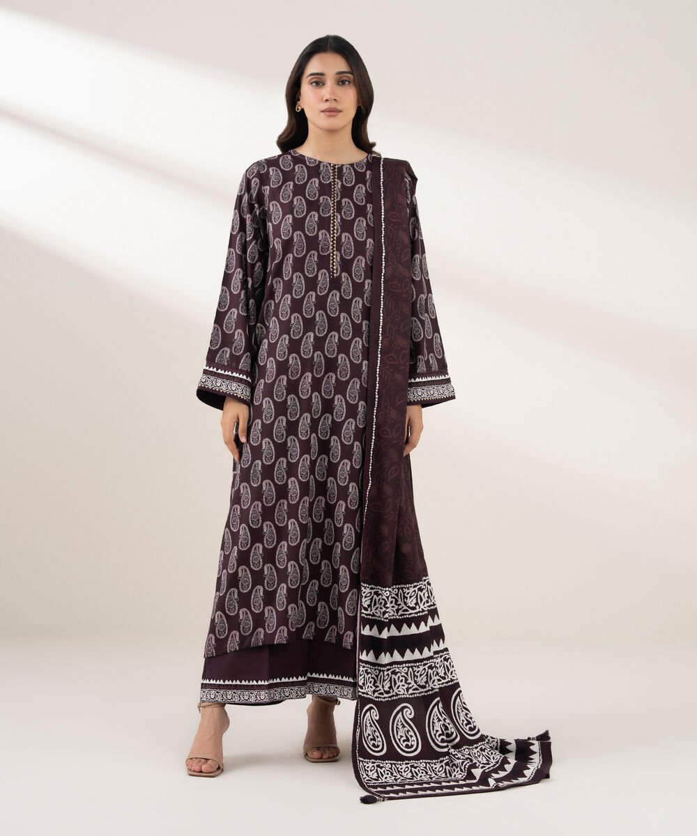 Printed Linen Brown Dupatta