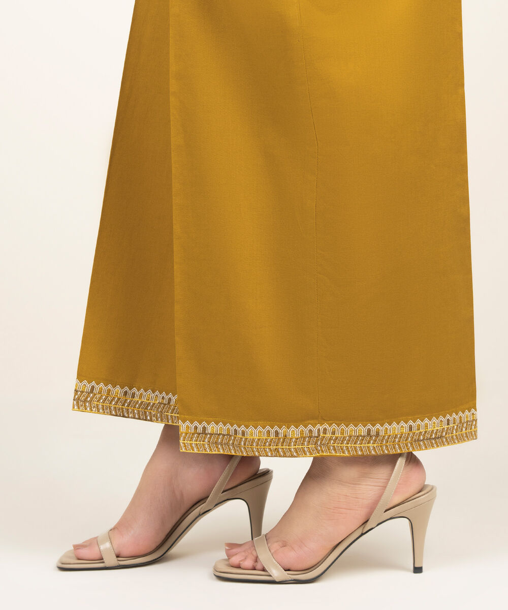 Women's RTW Cambric Embroidered Mustard Yellow Culottes