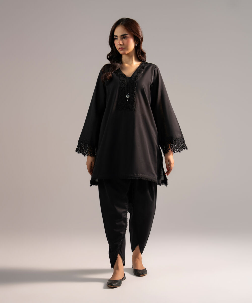 Women's RTW Crosshatch Solid Black Straight Shirt