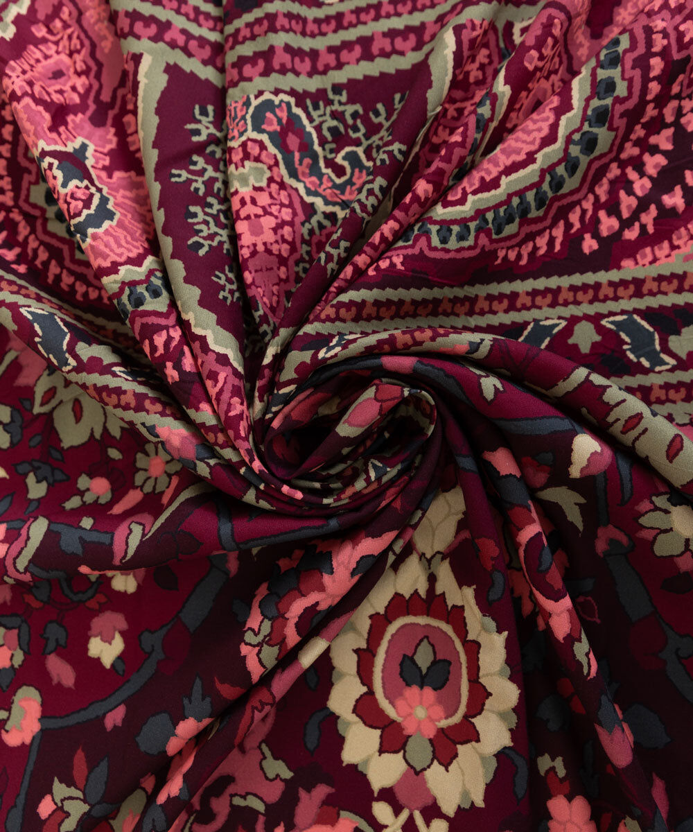 Dull Raw Silk Printed Magenta Burgundy Dupatta