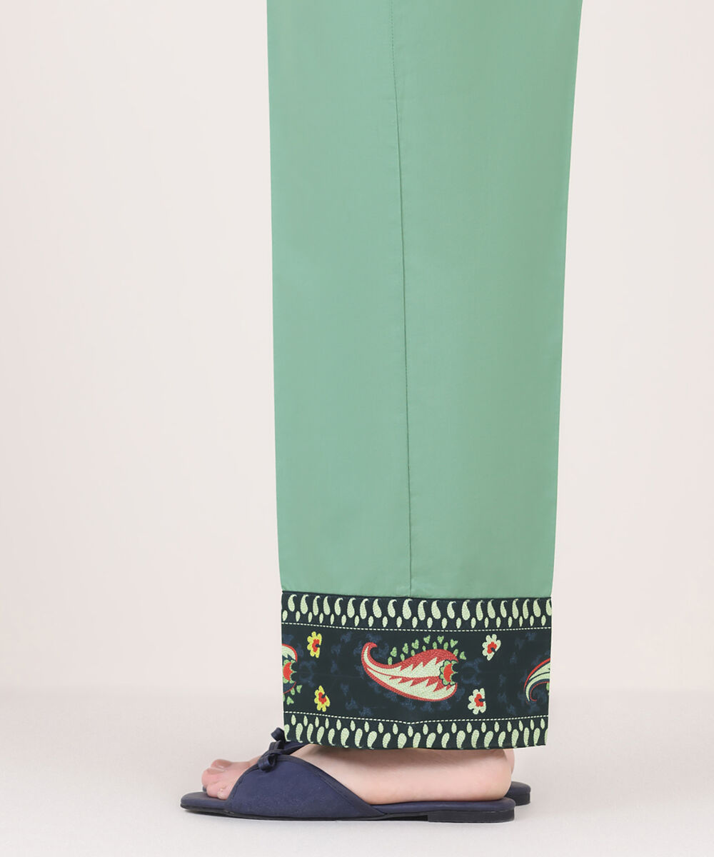 Women's RTW Cambric Green Solid Straight Pants